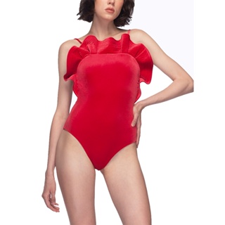 Angelys Balek ชุดว่ายน้ำ Ruffle Swimsuit รุ่น FW22SW00200304 สีแดงกำมะหยี่