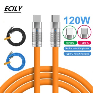 Ecily สายชาร์จ USB Type C 6A 1 เมตร ชาร์จเร็วมาก 120W PD&amp;PPS Type C บล็อกสายไฟ อะแดปเตอร์รถยนต์