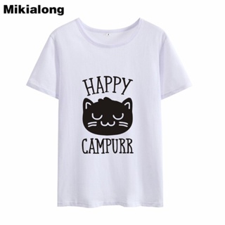 เสื้อยืดชาย Mikialong 2018 mutlu CAMPURR kadın tişört üst Harajuku Kawaii kedi T-shirt kadın yaz üst Tee gömlek Femme o-