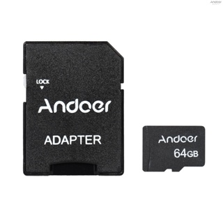 Andoer การ์ดหน่วยความจํา 64GB Class 10 การ์ด TF และอะแดปเตอร์การ์ด TF สําหรับกล้องติดรถยนต์ โทรศัพท์มือถือ PC เครื่องเล่นเสียง GPS