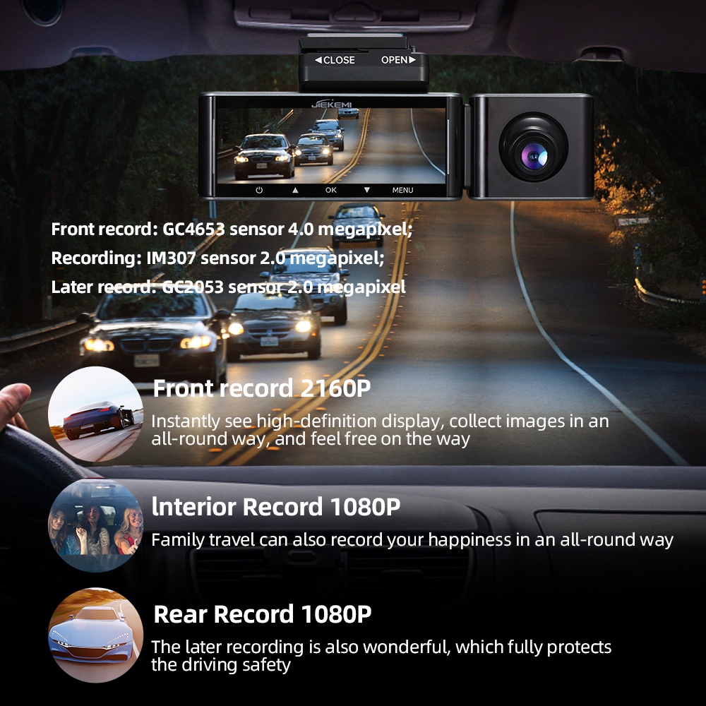 jiekemi-km800-กล้องติดรถยนต์อัฉริยะ-dash-cam-4k-hd-night-view-front-interior-cam-dash-cam-140-องศามุมกว้าง