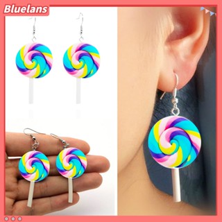 Bluelans เครื่องประดับแฟชั่นสตรีต่างหูตะขอห้อยจี้อมยิ้มสีรุ้ง