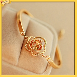 [Athena] กําไลข้อมือโซ่ ประดับคริสตัล รูปดอกกุหลาบ สีทอง เครื่องประดับ สําหรับผู้หญิง