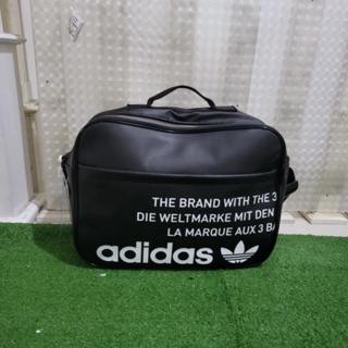 Adidas กระเป๋าหนัง สีดํา สไตล์วินเทจ คุณภาพดี