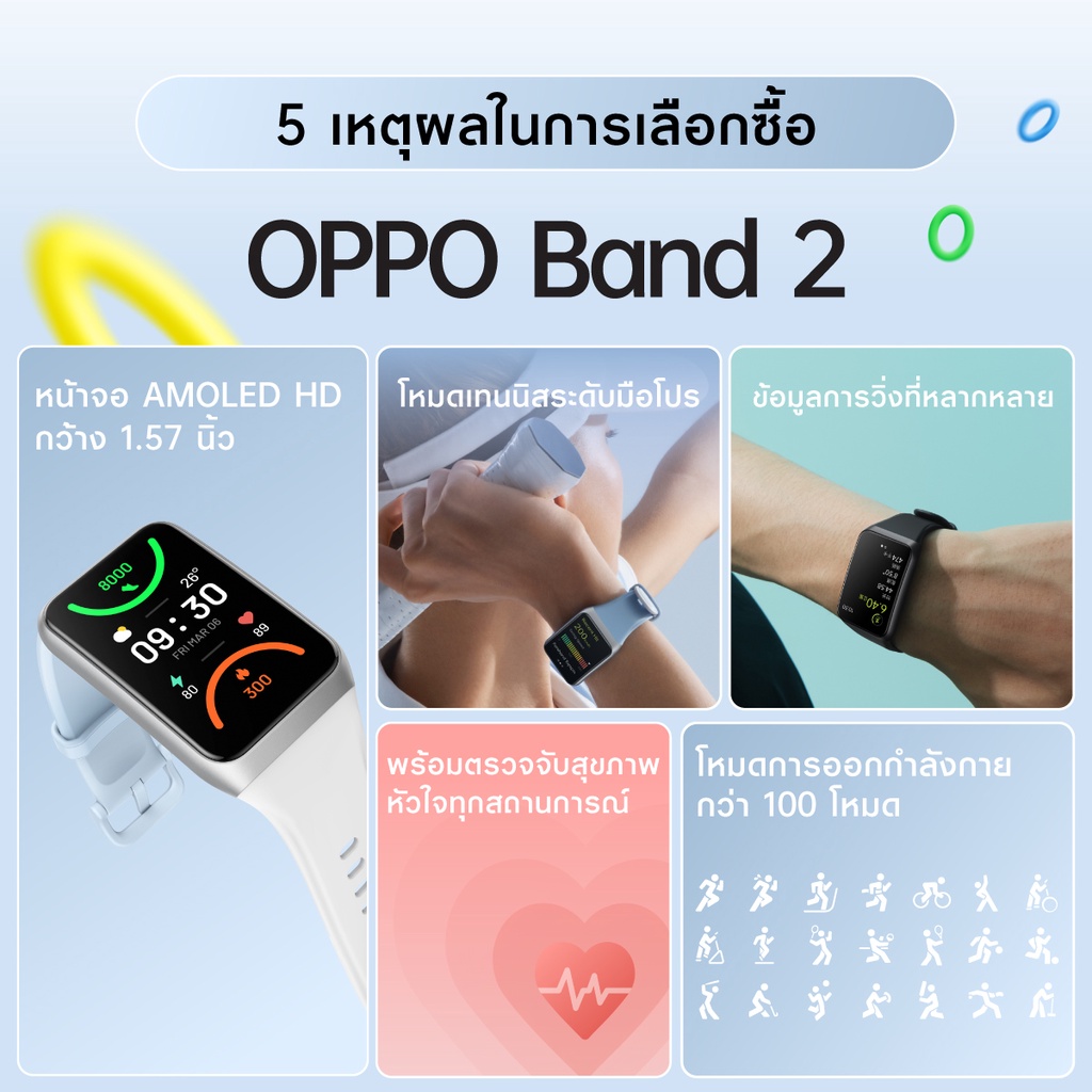ภาพหน้าปกสินค้าOPPO Band 2  อุปกรณ์อัจฉริยะ หน้าจอ AMOLED 1.57"  วัดออกซิเจนในเลือดและการนอนหลับ จากร้าน electronics_by_shopee บน Shopee