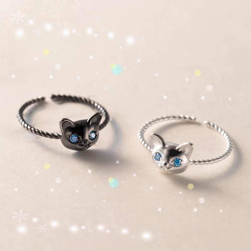 แหวนเพชร-รูปแมวน่ารัก-ปรับได้-สีฟ้า-สําหรับผู้หญิง