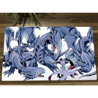 Yugioh Blue-Eyes แผ่นรองเมาส์ยาง ลายอนิเมะ Dragon TCG CCG Duel Playmat 60x35 ซม. ฟรีกระเป๋า