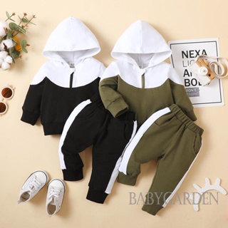 Babygarden-0-18months ชุดเสื้อแขนยาว มีฮู้ด และกางเกง ลายสก๊อต มีกระเป๋า 2 ช่อง สําหรับเด็กผู้ชาย