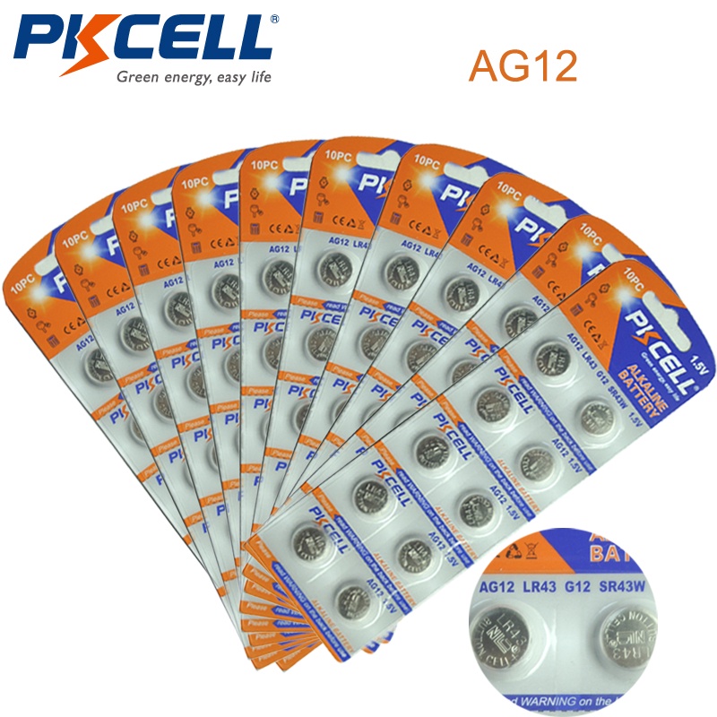 100PCS/LOT PKCELL1.5V AG12 LR43/LR186 Akaline Button Cell Battery ag12