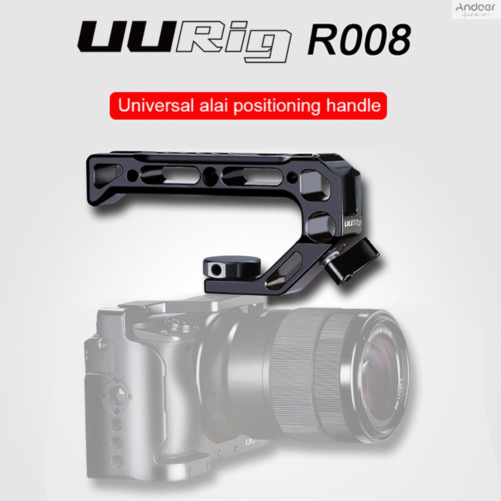uurig-r008-universal-camera-top-handle-handgrip-with-cold-shoe-mounts-15mm-rod-clamp-3-8-inch-screw-lock-adopt-for-arri-standard-locating-hole-for-microphone-lights-monitor-for-cam