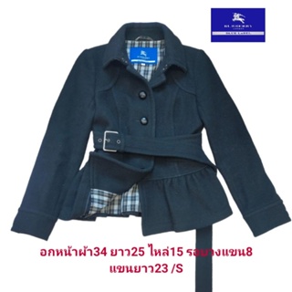 BURBERRY BLUE LABEL แท้💯%📮ส่งฟรี เสื้อโค้ทผ้าวูล โค้ทสั้น แจ็คเก็ตผ้าวูล สีดำ แนะนำสาวตัวเล็กค่ะ