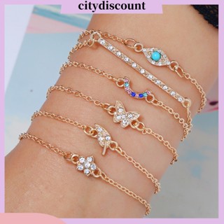 &lt;citydiscount&gt;  สร้อยข้อมือกำไลข้อมือลายผีเสื้อดอกไม้ Rhinestone 6 ชิ้น / ชุด