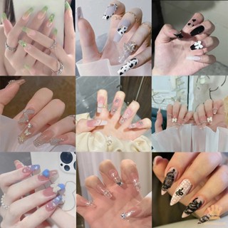 เล็บปลอมเจลลี่ ลายดอกไม้ สไตล์เรโทร หรูหรา ประหยัดเวลา สําหรับตกแต่งเล็บเจลลี่ 24 ชิ้น DIY