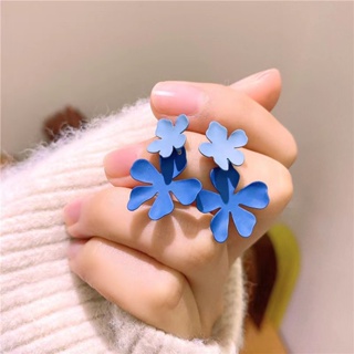 [YY] ต่างหูเข็มเงิน S925 ลายดอกไม้ สีฟ้า สไตล์เรโทร ไฮเอนด์