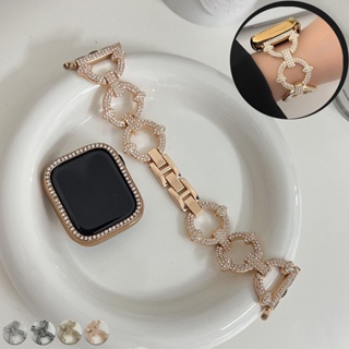 สายนาฬิกาข้อมือสเตนเลส ประดับเพชร และเคส สําหรับ Apple Watch 8 7 41 45 มม. 38 40 42 44 มม. Ultra 49 มม. iWatch Series6 5 4 3