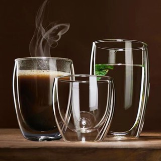 แก้วกาแฟ 2 ชั้น - แก้วสองชั้น Double Wall Glass กันร้อน ใส่น้ำร้อน/เย็น แก้วน้ำ coffee glass VJTQ