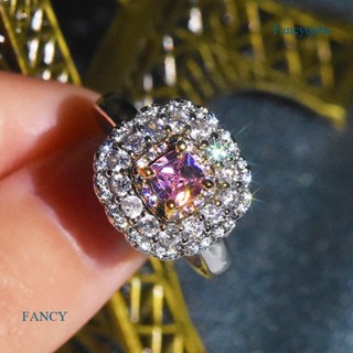 Fancy ใหม่ แหวนแต่งงาน ทรงสี่เหลี่ยม ประดับเพชร สีชมพู หรูหรา ปรับได้ สําหรับผู้หญิง