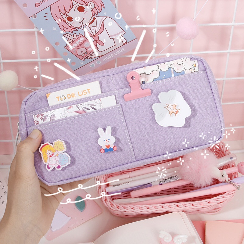 pencil-case-อุปกรณ์การเรียน-kawaii-ความจุขนาดใหญ่กรณีดินสอที่เก็บผ้าใบกระเป๋าดินสอกระเป๋าแต่งหน้าน่ารักสำหรับเด็กผู้หญิง