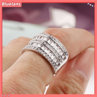 【 Bluelans 】 แหวนเพชรรัสเซียทรงสี่เหลี่ยมหลายชั้นสำหรับผู้หญิง