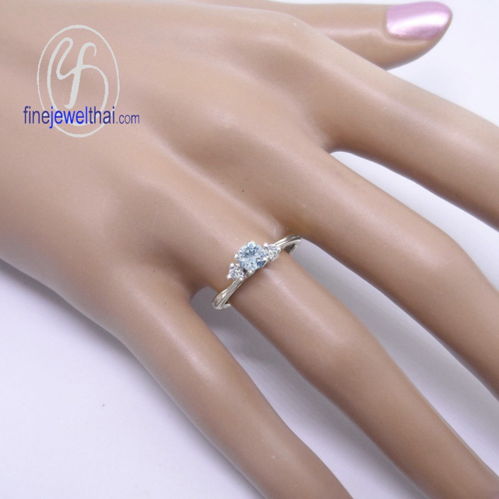 finejewelthai-แหวนอะความารีน-แหวนเงินแท้-แหวนพลอยแท้-aqamarine-silver-ring-birthstone-r1292aq-เลือกสีตัวเรือนได้
