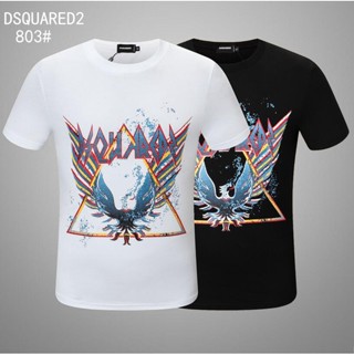 เสื้อยืดสีพื้น 2022 แบรนด์แฟชั่นอิตาลีใหม่ของแท้ Dsquared2 เสื้อยืดแขนสั้นพิมพ์ขั้นสูงของผู้ชาย