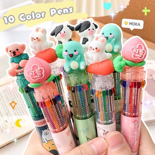 10 สี การ์ตูนน่ารัก ปากกาลูกลื่น โรงเรียน สํานักงาน จัดหา เครื่องเขียน ปากกา หลากสี เติมได้ สีสัน