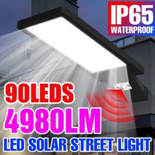 โคมไฟติดผนัง LED 50W พลังงานแสงอาทิตย์ IP65 พลังงานสูง กันน้ํา พร้อมรีโมตคอนโทรล สําหรับกลางแจ้ง