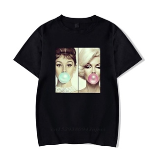เสื้อยืด oversize Rahat o-yaka tshirt Marilyn Monroe Audrey Hepburn çiğneme t gömlek desen 100% pamuk serin hip-hop tee