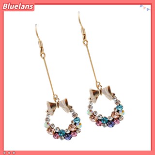 (bluelans) เครื่องประดับต่างหูตะขอห้อยโบว์หลายสี rhinestone eardrop