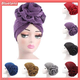 [Bluelans] หมวกบีนนี่ ผ้าโพกหัว ลายดอกไม้ ขนาดใหญ่ สีพื้น ใส่สบาย อบอุ่น ไม่มีขอบ เครื่องประดับ สําหรับผู้หญิง