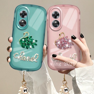 Fashion Casing เคส OPPO Reno8 T 5G 4G Reno 8T 8 T 2023 Phone Case Elegant Luxurious Rhinestone Swan Pearl Lanyard Lens Protection Solid Color Transparent Soft Case เคสโทรศัพท