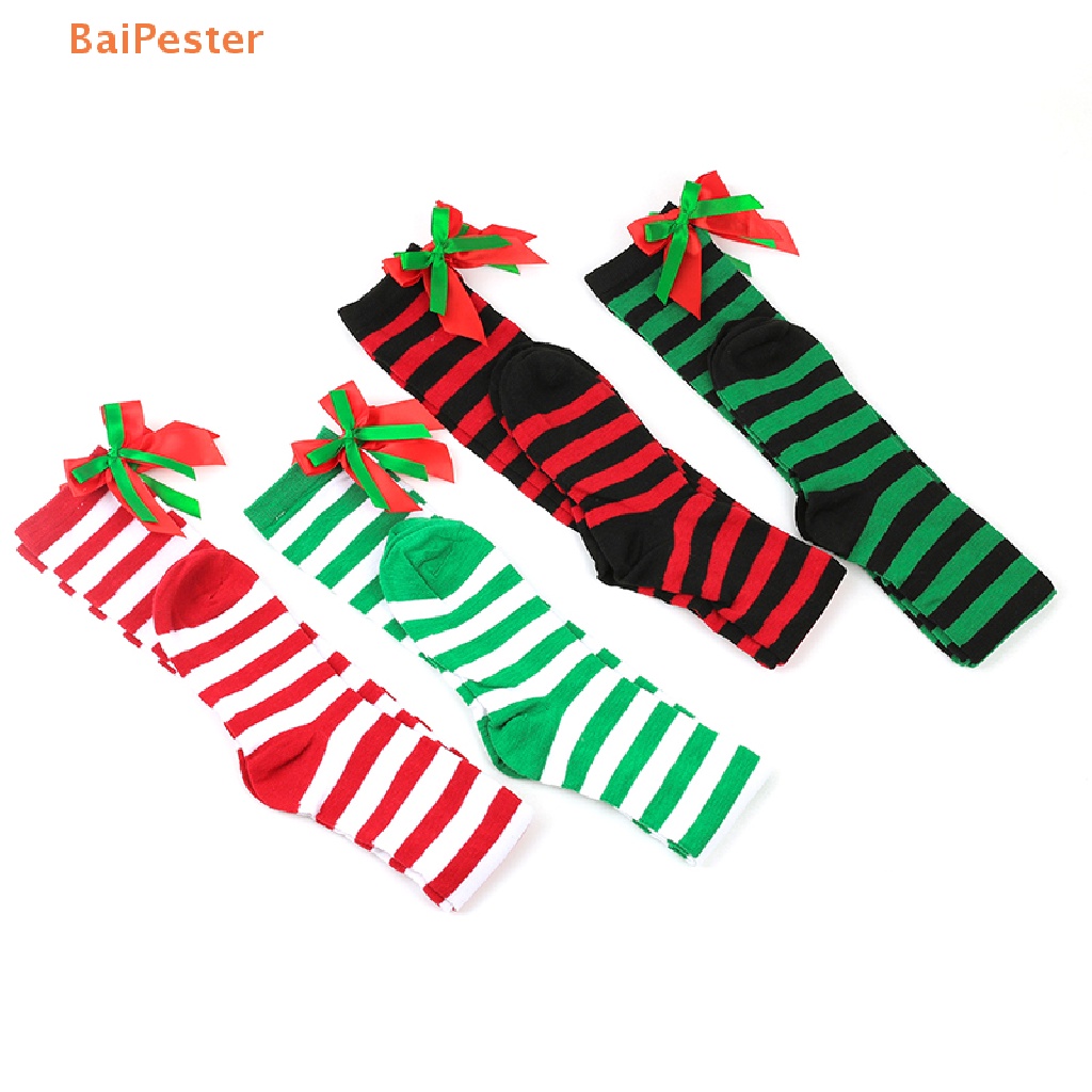 baipester-ถุงเท้ายาวถึงเข่า-ลายทางคริสต์มาส-สําหรับเด็กผู้หญิง