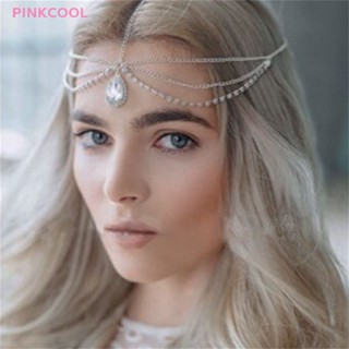 Pinkcool สร้อยคอคริสตัล หน้าผาก ผู้หญิง คริสตัล พู่ โซ่ผม มงกุฏ หยดน้ํา ผม ขายดี