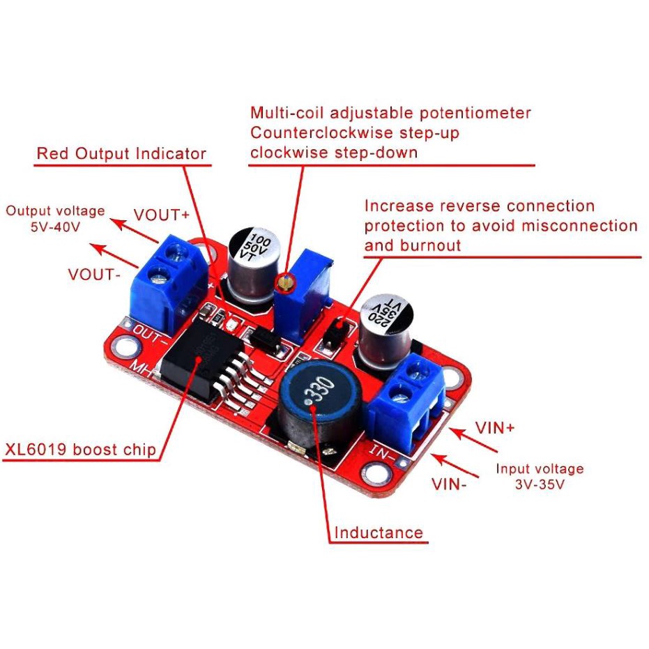 โมดูลปรับแรงดันขึ้น-5a-dc-dc-step-up-โมดูล-boost-โวลต์-3-3v-35v-ถึง-5-40v-xl6019