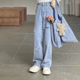 💖เตรียมจัดส่ง💖ชุดเอี๊ยมยีนส์ผู้หญิงไซส์ใหญ่ 2022ins ใหม่เวอร์ชั่นเกาหลี fat mm กางเกงขากว้างเอวสูงทรงตรง โปรโมชั่นราคาถู