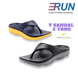 Y SANDAL 2 TONE UNISEX GRAY BLACK , DARK BLUE / YELLOW