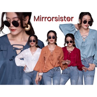 🔖ป้าย Mirrorsister 21026.2 เสื้อทรงเรียบแต่เก๋ มีเชือกให้ร้อยผูกช่วงคอ เนื้อผ้าใส่สบาย