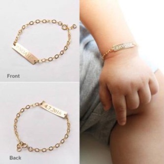 สร้อยข้อมือเด็ก มินิมอลเงินเเท้925 ชุบทอง18K ,24K สั่งเลเซอร์ตัวอักษรตามเเบบฉบับของคุณเอง