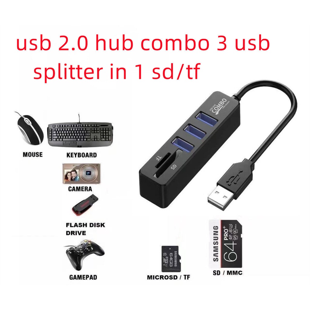 usb 2.0 hub combo 3 พอร์ต ความเร็วสูง usb splitter in 1 sd/tf | Shopee ...