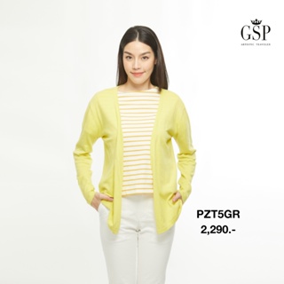 GSP จีเอสพี เสื้อคาดิแกนกันยูวี ผ้านิต แขนยาว สีเหลืองมะนาว ปักโลโก้GSP (PZT5GR)