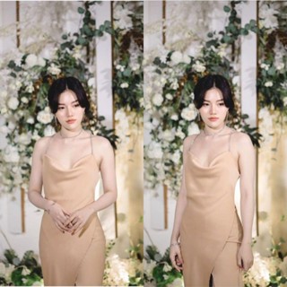 Ey_official#501#พร้อมส่งเดรสยาวคอถ่วง สายเพชร💎 ทรงผ่าหน้าเว้าหลังสวยหรูมีหลายสี