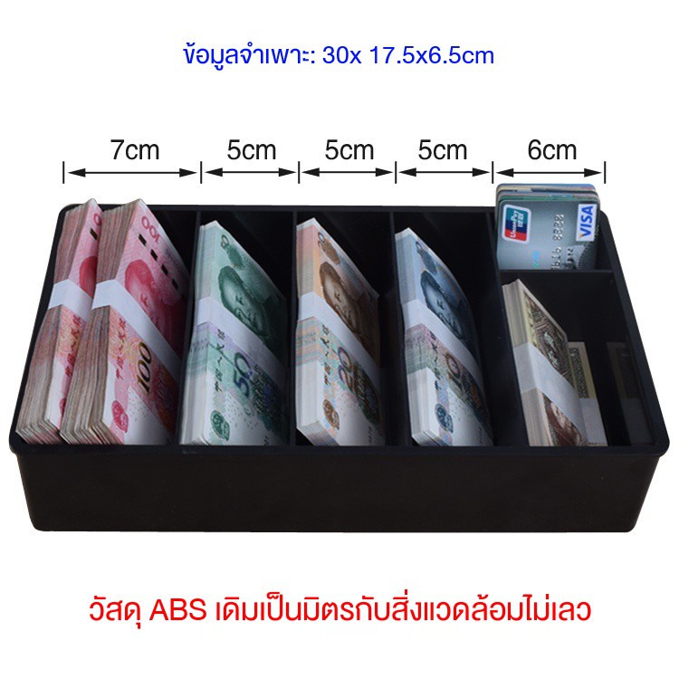 ถาดเก็บเงิน-ถาดเก็บเงินทอน-ถาดเก็บเงินสด-ถาดเงินในลิ้นชัก-ถาดแยกเงิน-ลิ้นชักเงินสด-แคชเชียร์-มีช่องใส่เหรียญ-แบบ-6-ช่อง