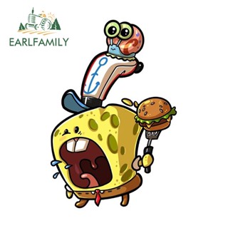 Earlfamily สติกเกอร์ไวนิล ลายการ์ตูน Spongebob สําหรับติดตกแต่งรถยนต์ แล็ปท็อป 13 ซม. x 8.7 ซม.