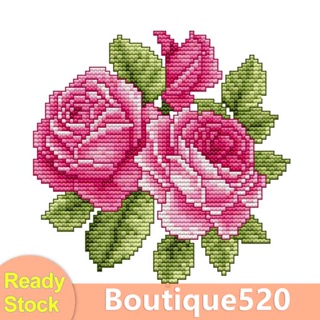 ♚พร้อมส่ง♚[boutique520.th] ชุดปักครอสติช ผ้าแคนวาส รูปดอกกุหลาบ สีชมพู 14CT DIY