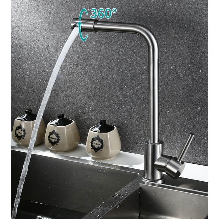 304ก๊อกน้ำสแตนเลสแปรงห้องครัว-ก๊อกน้ำล้างมือ-ก๊อกน้ำอ่างล้างหน้า-ก๊อกน้ำร้อนและเย็น-อ่างล้างจานหมุนได้สากล
