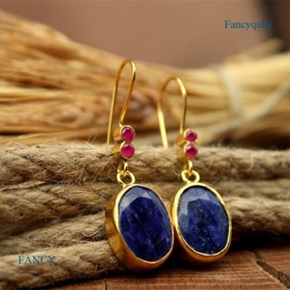 Fancy ต่างหู จี้รูปลูกแพร์ Lapis Lazuli สไตล์วินเทจ