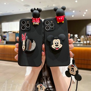เคส Infinix Hot 30 30i 20 20i 20S 12 12i 11 11S 10 10S 9 Play Note 10 8 Pro Smart 5 Tecno Spark 6 GO Hot11 Hot10 Hot9 Note10 Note8 Smart5 Protect Camera Black Mouse Doll Soft Case With Popsocket Lanyard