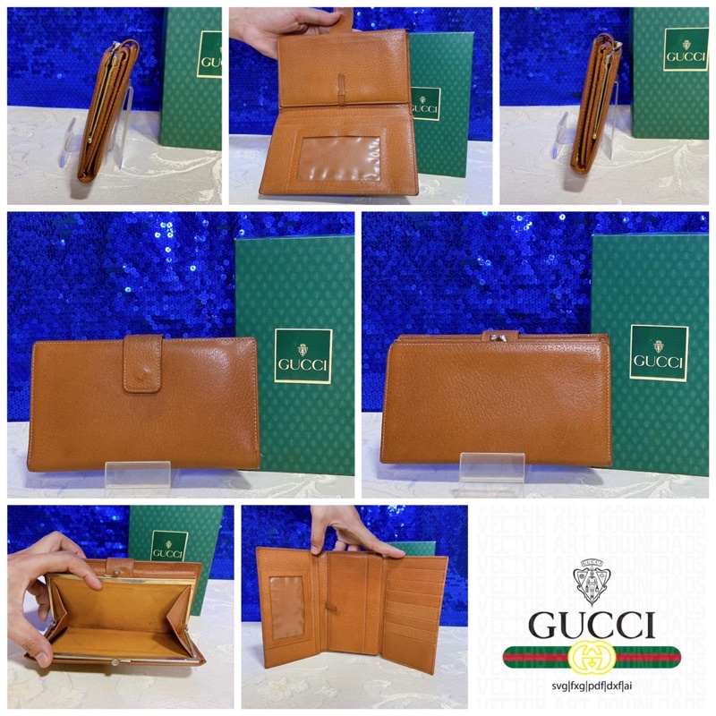 gucci-brown-leather-trifold-long-wallet-vintage-แท้