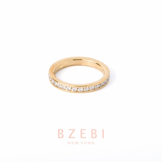 BZEBI แหวนแฟชั่น เพชร ผู้หญิง ทอง สเตนเลส ประดับเพชร สีทอง เครื่องประดับแฟชั่น 18k ประดับเพทาย เครื่องประดับแฟชั่น สําหรับผู้หญิง 600r