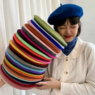 หมวกหมวกเบเร่ต์  ไหมพรมขนสัตว์ สไตล์เกาหลี สำหรับผู้หญิง